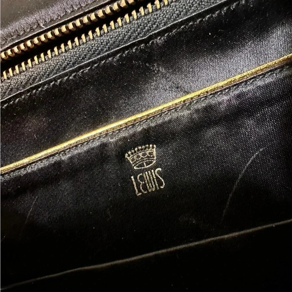 Vintage Crown Lewis black patent leather clutch with gold shoulder chain - Picture 4 of 5